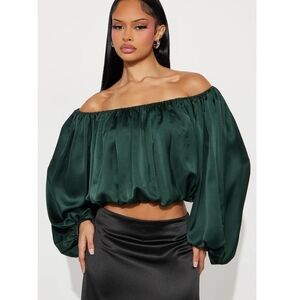 Fashion Nova Off-Shoulder Emerald Blouse